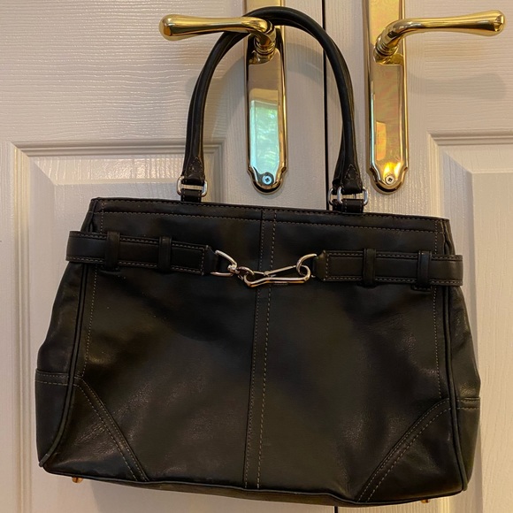 Coach Handbags - COACH Black Leather Handbag with White Stitching